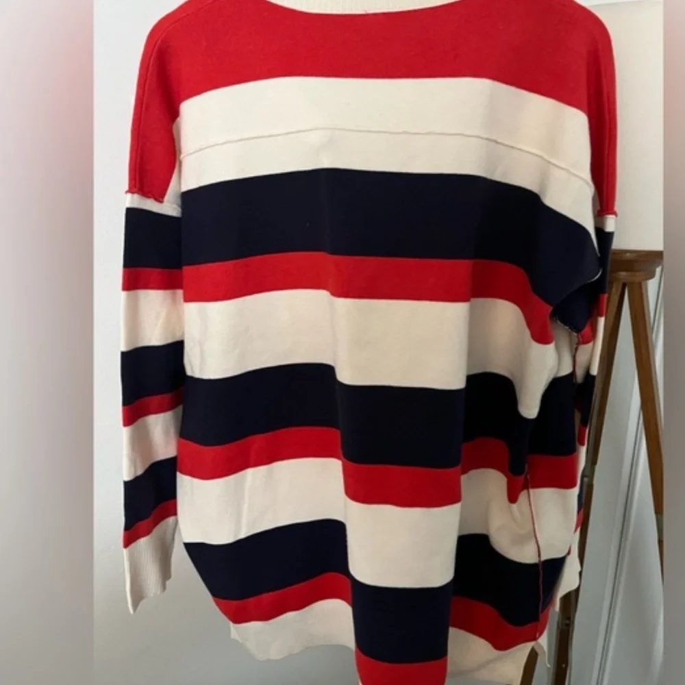 Free People Oversized Striped Cardigan in Red, Navy & Cream